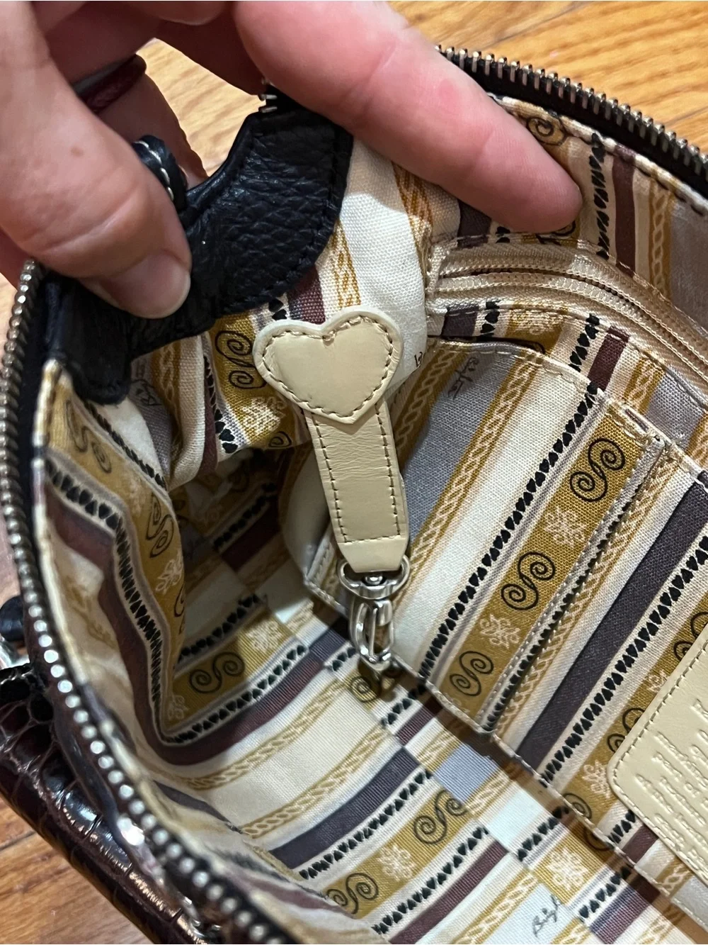 Brighton Brown and Black Textured Leather Satchel with Heart Accent